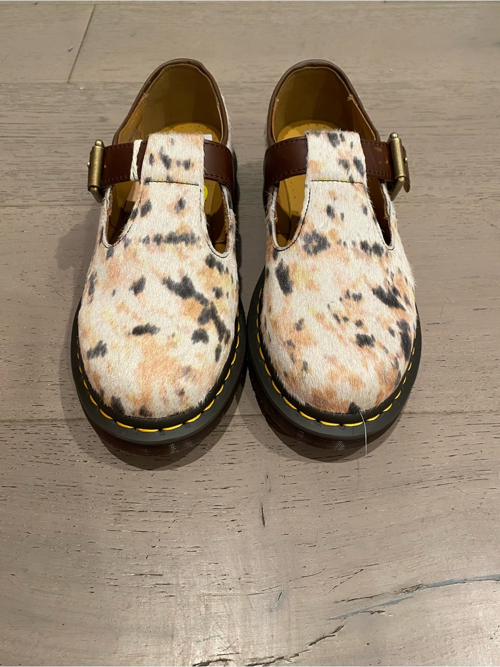 DR MARTENS Women’s Brown Genuine Calf Hair T-Bar Shoe US Size 7